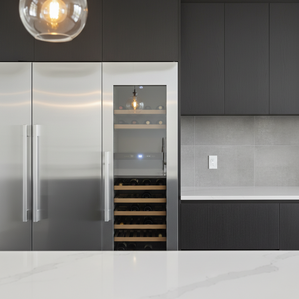 Premium refrigerator and wine cooler in high-end kitchen